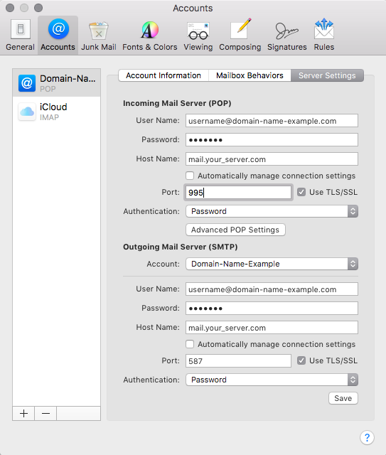 Server Settings tab
